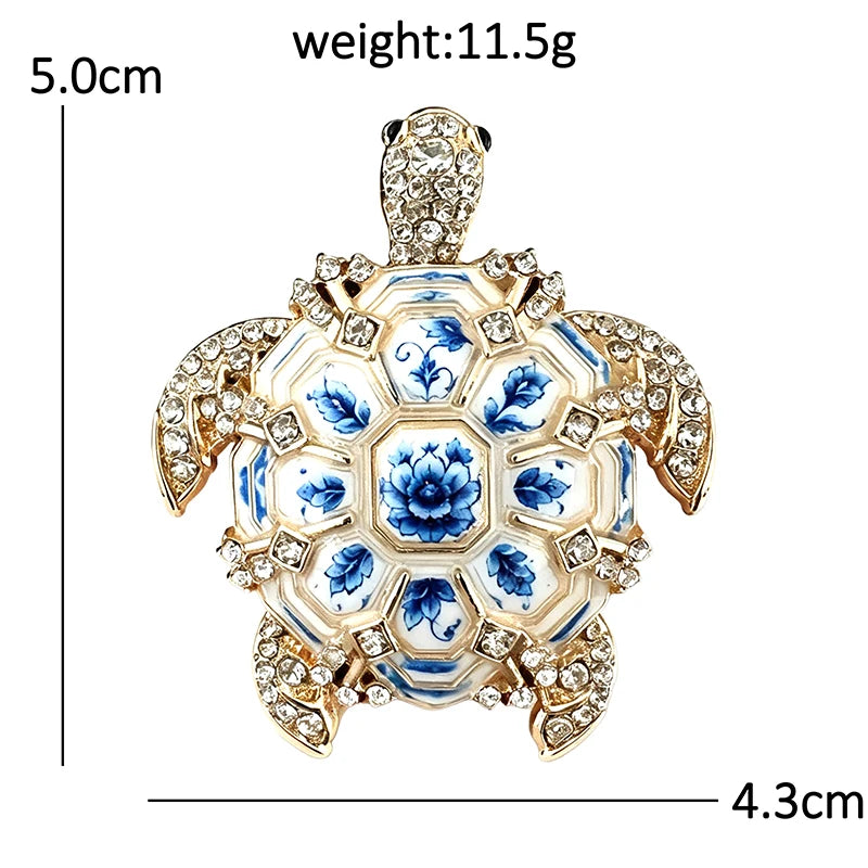 Sea Turtle with Rhinestone Border Brooch