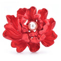 Red Enamel Peony with Pearl-Look Center Brooch — Red Peony