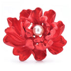 Red Enamel Peony with Pearl-Look Center Brooch — Red Peony