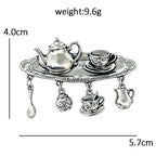 Vintage Tea Tray with Dangle Charms Brooch