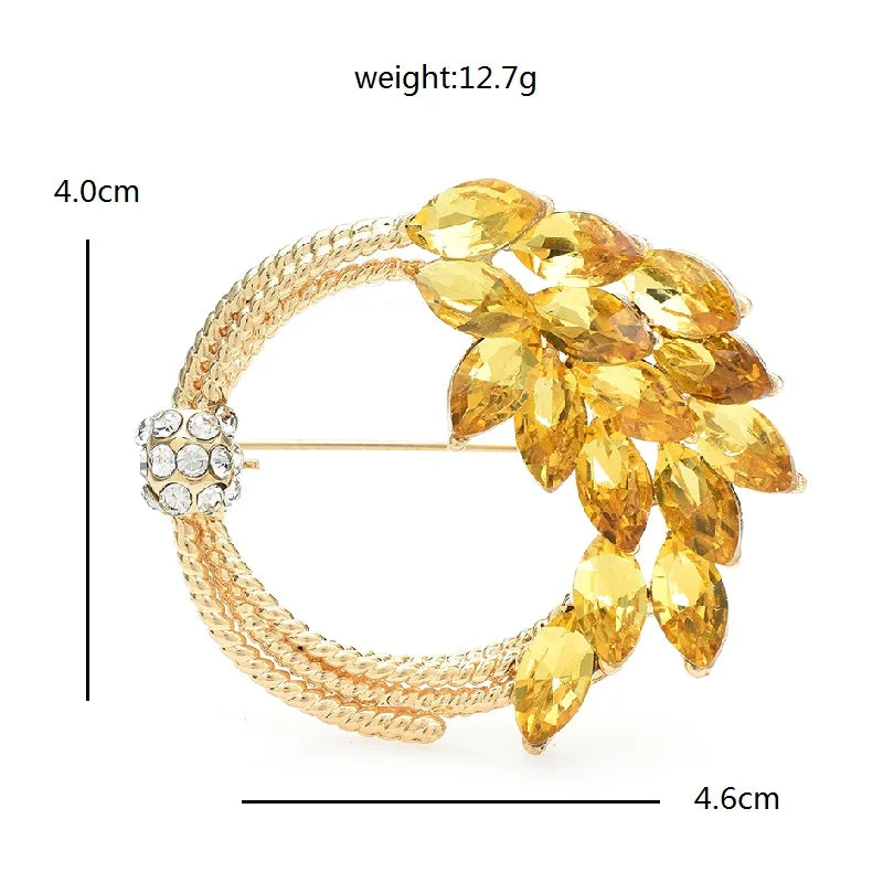 Jeweled Wheat Circle Brooch