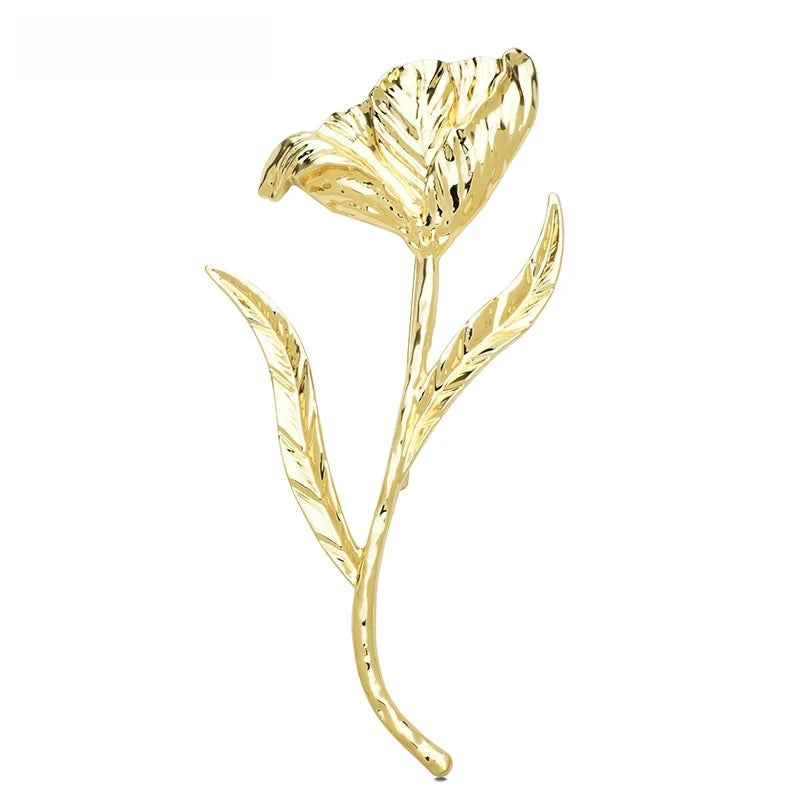 Extra-Large Sculpted Tulip with Long Curved Stem Brooch