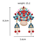 Ornate Floral Crown with Dangling Beads Brooch dimensions and weight