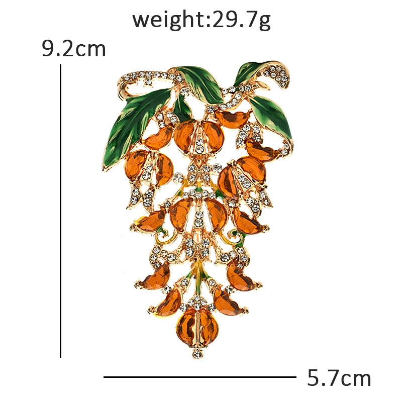 Jeweled Floral Spray with Hanging Petals Brooch — dimensions