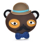 Acrylic Bear with Bowler Hat and Bow Tie Brooch — Brown