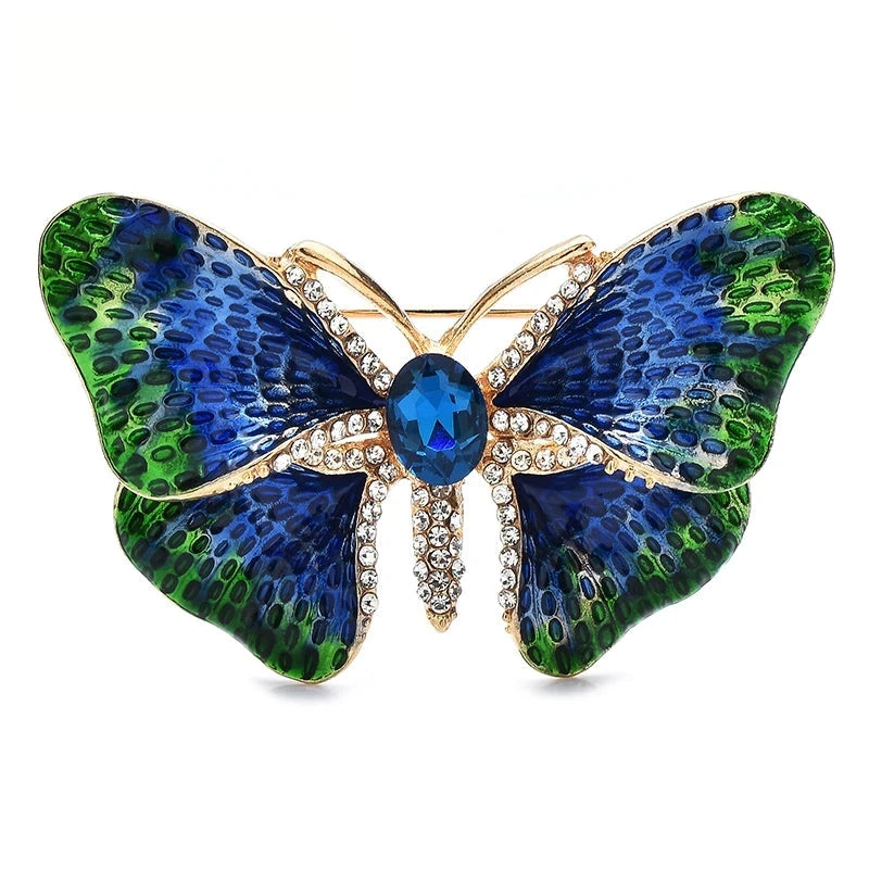 Gradient Enamel Butterfly Brooch — Blue & Green