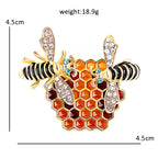 Bees on Amber Honeycomb Brooch — dimensions
