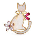 Flower Cat with Pearl-Look Body Brooch — Gold