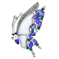Jeweled Butterfly with White Wing Insets Brooch — Silver