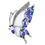 Jeweled Butterfly with White Wing Insets Brooch — Silver