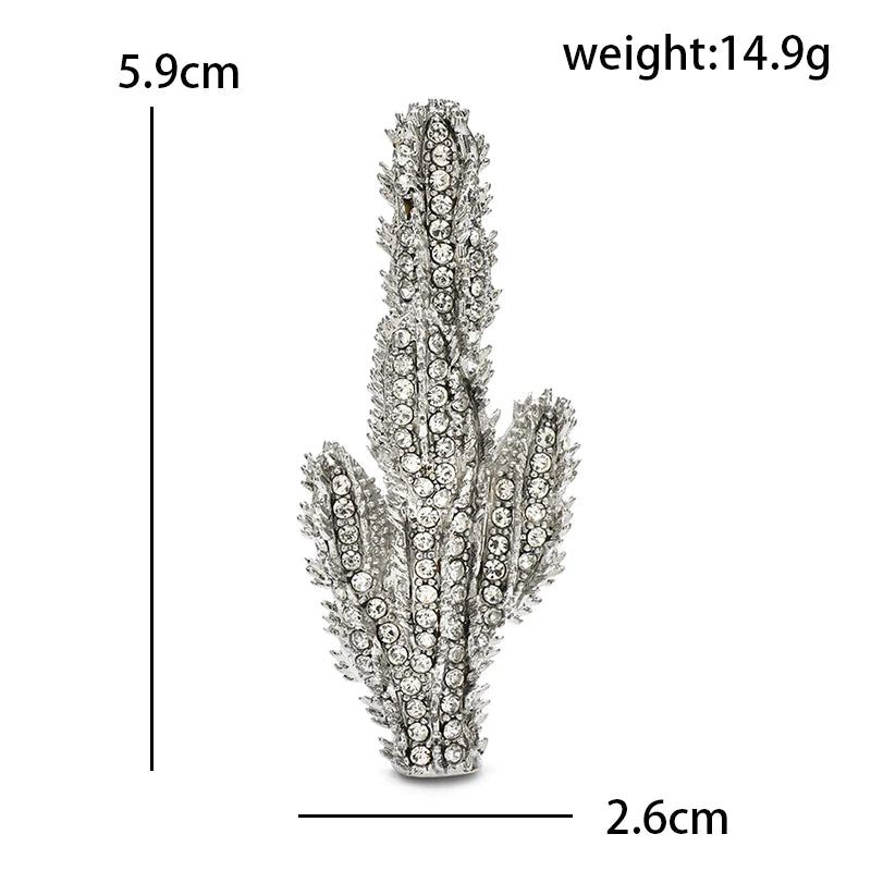 Clear Rhinestone Cactus Brooch — dimensions