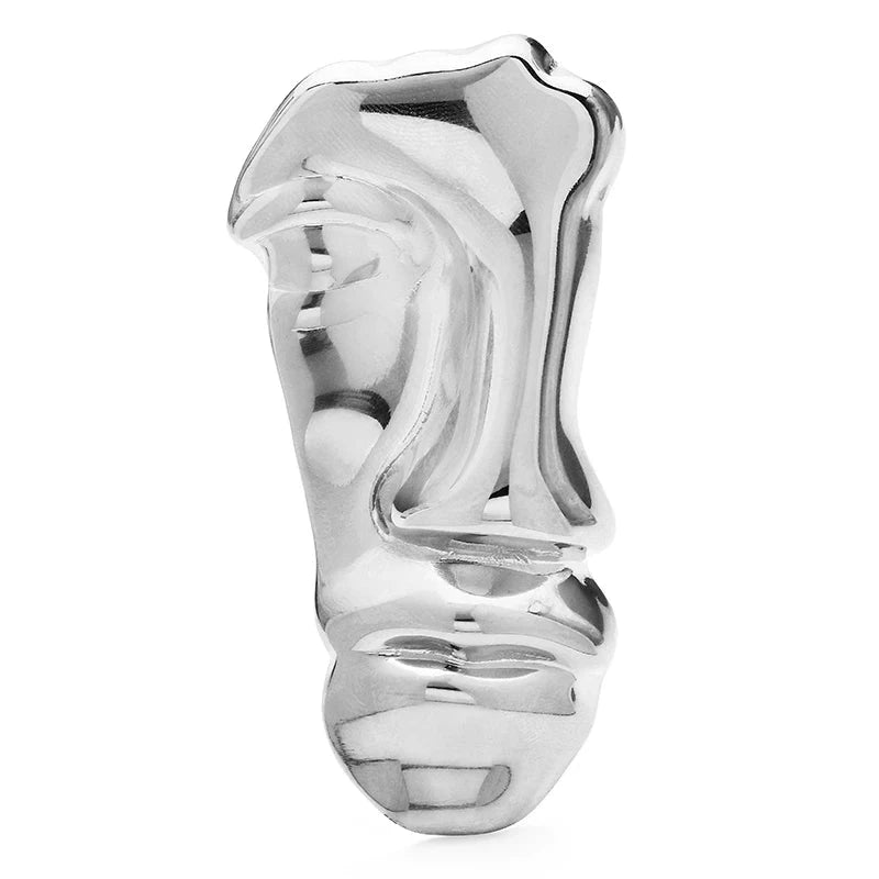 Sculptural Abstract Face Stainless Steel Brooch — Silver