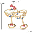 Clinking Cocktail Glasses with Hearts Brooch