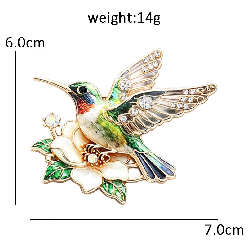 Hummingbird Hovering over a Flower Brooch
