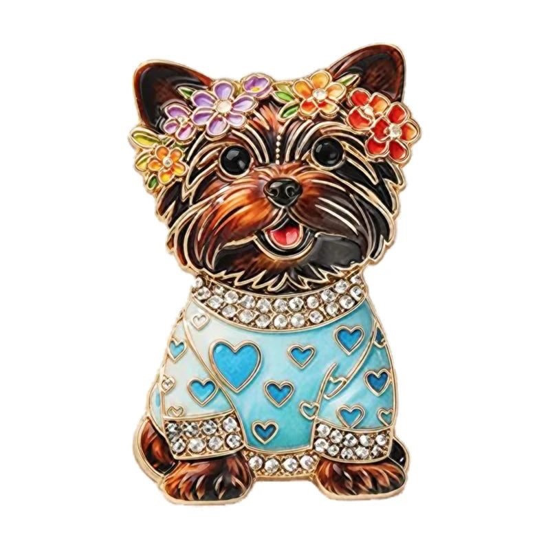 Floral Puppy in Patterned Sweater Brooch original white background product photo