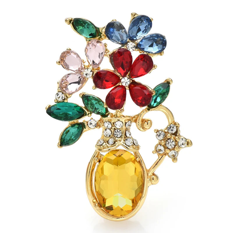 Jeweled Floral Vase Drop Brooch