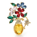 Jeweled Floral Vase Drop Brooch