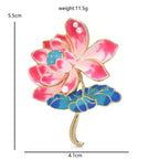 Colorful Enamel Lotus Flowers with Leaves Brooch — dimensions