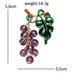 Dangling Grape Cluster with Leaf Brooch