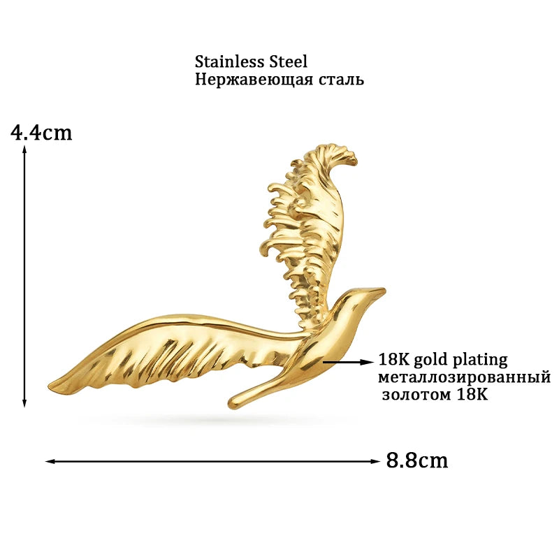 Polished Flying Bird with Outstretched Wings Brooch — product view