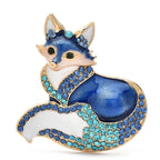 Seated Enamel Fox with Rhinestones Brooch — Blue