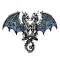 Enamel Twin Dragons with Patterned Wings Brooch — Blue