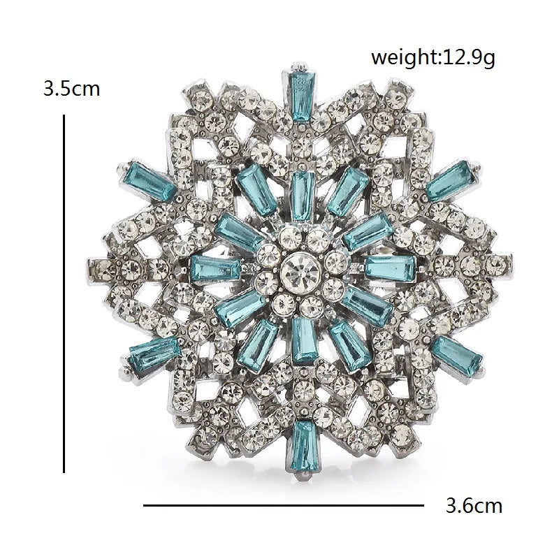 Jeweled Snowflake with Baguette Accents Brooch — dimensions