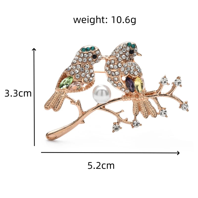Jeweled Bullfinch Pair on Branch Brooch — dimensions