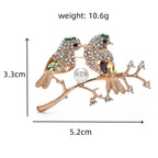Jeweled Bullfinch Pair on Branch Brooch — dimensions