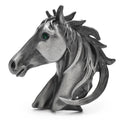 Sculptural Horse Head with Green Eye Brooch — Silver