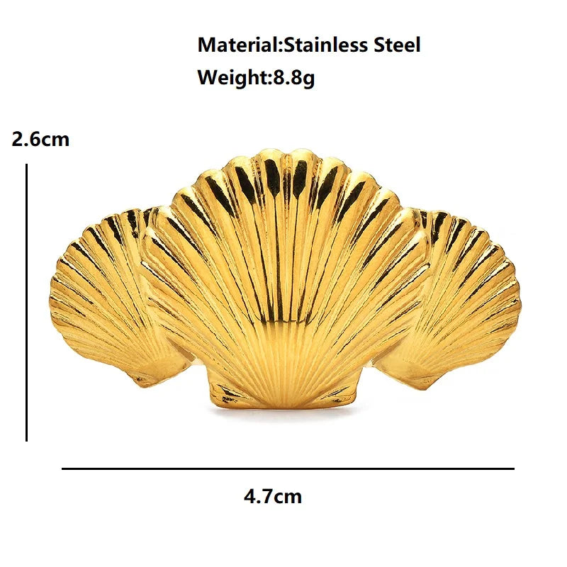 Layered Scallop Shells Stainless Steel Brooch — dimensions
