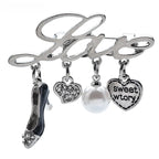 Love Script with High-Heel and Heart Charms Brooch — Love & Charm Dangles