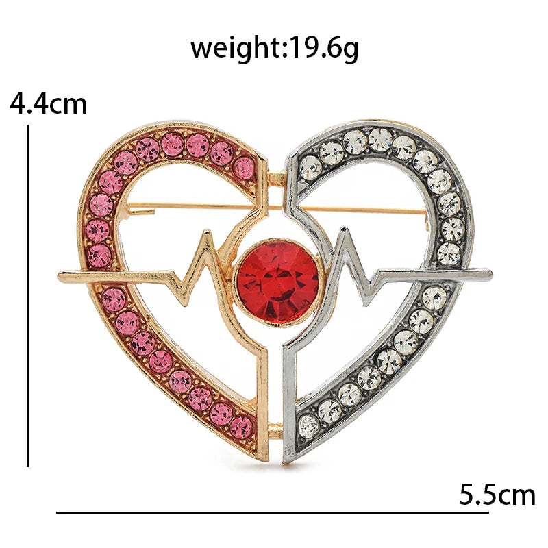 Heartbeat Heart with Red Faceted Stone Brooch — dimensions