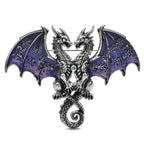Enamel Twin Dragons with Patterned Wings Brooch — Purple