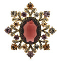 Ornate Oval Faceted Stone Brooch — Rose