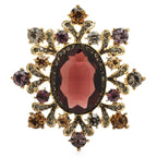 Ornate Oval Faceted Stone Brooch — Rose