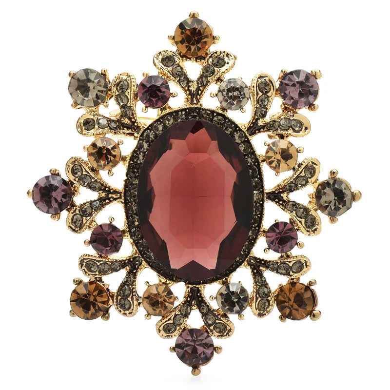 Ornate Oval Faceted Stone Brooch — Rose