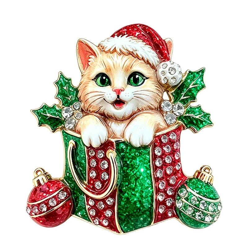 Christmas Kitten in Gift Box Brooch original white background variant photo