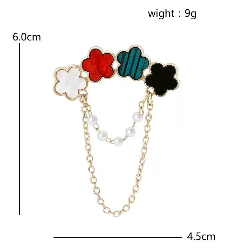 Jeweled Floral and Clover Motif Brooch