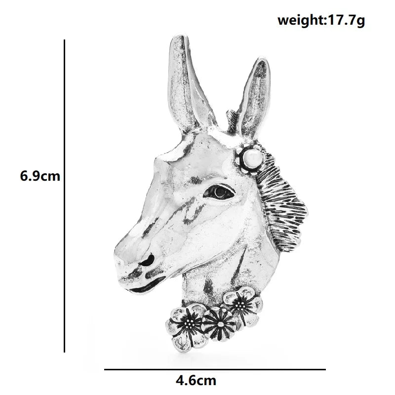 Long-Eared Equine Head with Flowers Brooch — dimensions