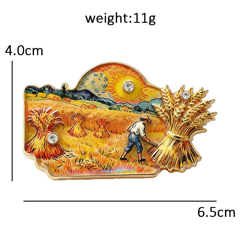 Painting Gallery Floral and Landscape Motif Brooch