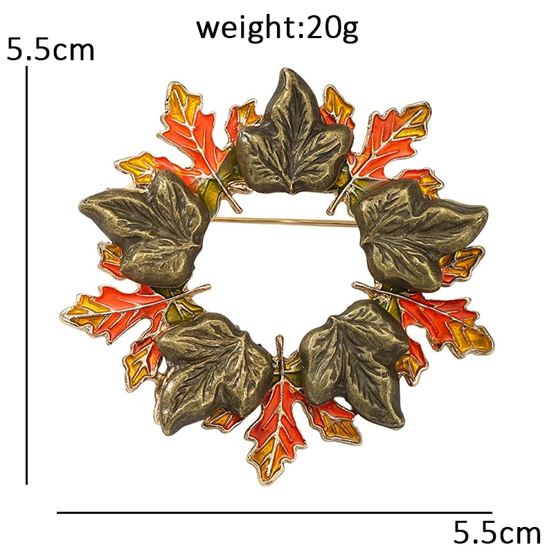 Autumn Leaf Circle Wreath Brooch