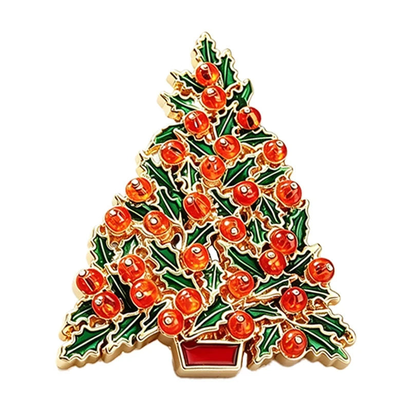 Enamel Christmas Tree with Red Berries Brooch original white background product photo