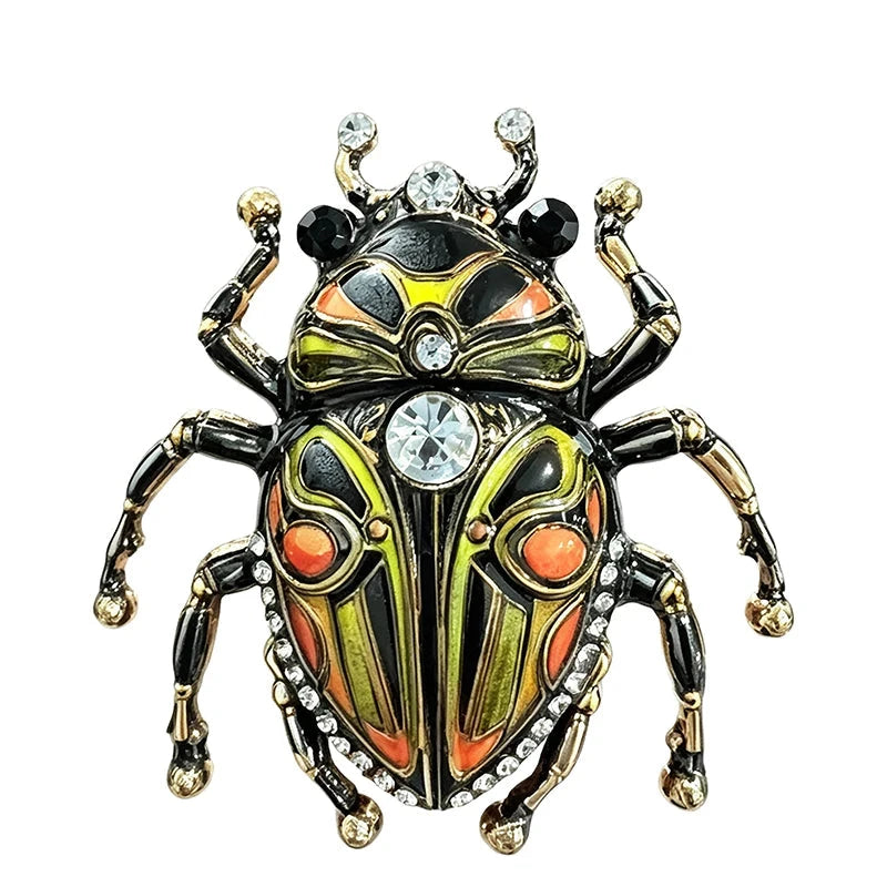 Ornate Floral Beetle with Rhinestones Brooch original white background product photo