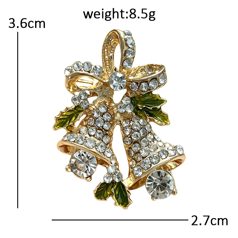 Sparkling Christmas Bells with Bow Brooch