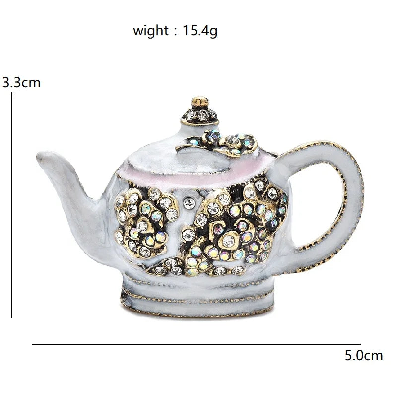 Ornate Enamel Teapot Brooch — dimensions