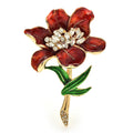 Large Enamel Flower with Jeweled Center Brooch — Red