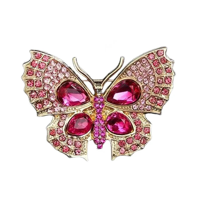 Petite Butterfly with Faceted Wing Accents Brooch — Pink