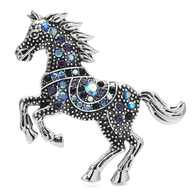 Jeweled Galloping Horse Brooch — Blue