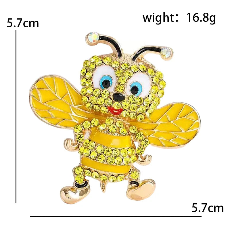 Smiling Enamel Bee with Rhinestones Brooch — dimensions